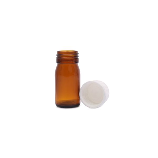 Borox Amber Cam Şişe 30 ml - Beyaz Kilitli Kapaklı Şişe 30cc - 100 Adet Toptan