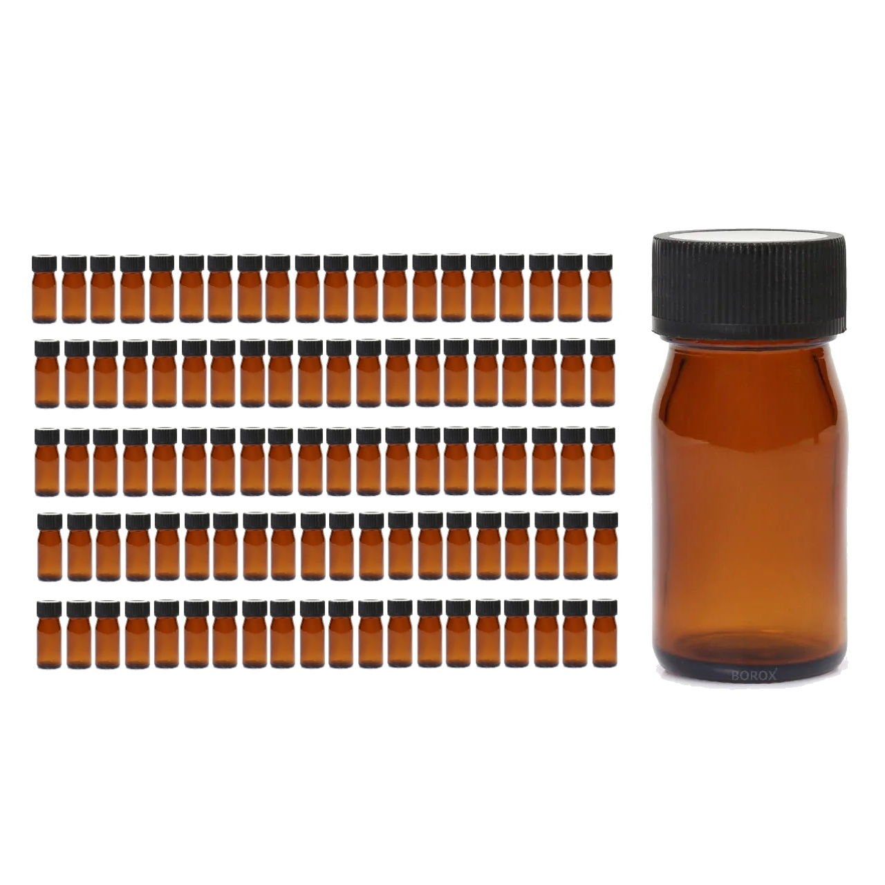 Borox Amber Cam Şişe Geniş Ağız 30 ml - Siyah Kapaklı Şişe - 100 Adet Toptan
