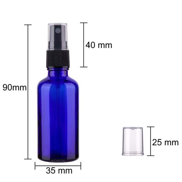 Borox Mavi Cam Sprey Şişesi 50 ml - Spreyli Kolonya Şişe - 100 Adet Toptan