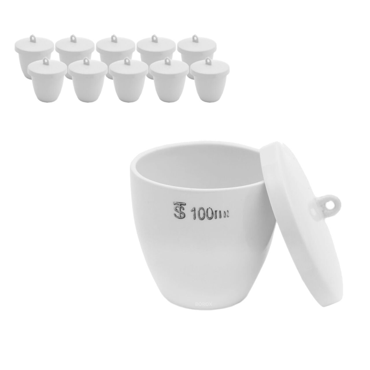 Borox Porselen Kroze Kapaklı Pota 100ml - Çap 63mm 10 Adet Crucible Toptan
