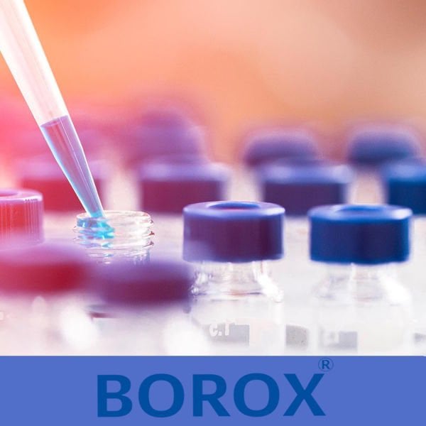 BOROX Yarıksız Mavi Screw Vial Kapağı ND9 - Mavi PTFE/Beyaz Silikon Septa - 100lü