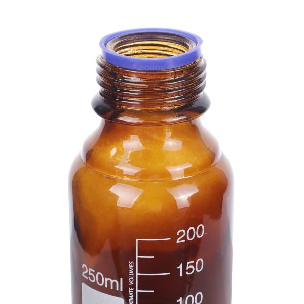 Borox Amber Cam Şişe 250 ml - Vida Kapaklı Boş Numune Şişesi - Otoklav Şişe