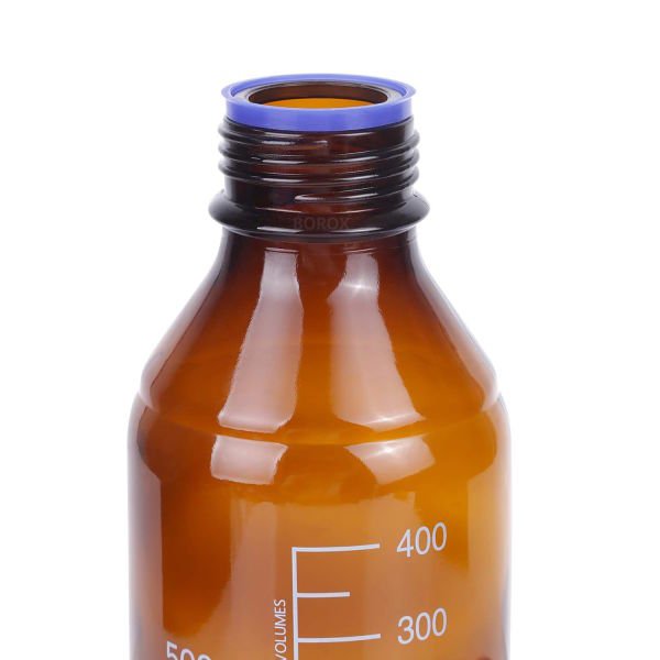Borox Amber Cam Şişe 500 ml - Vida Kapaklı Boş Numune Şişesi - Otoklav Şişe