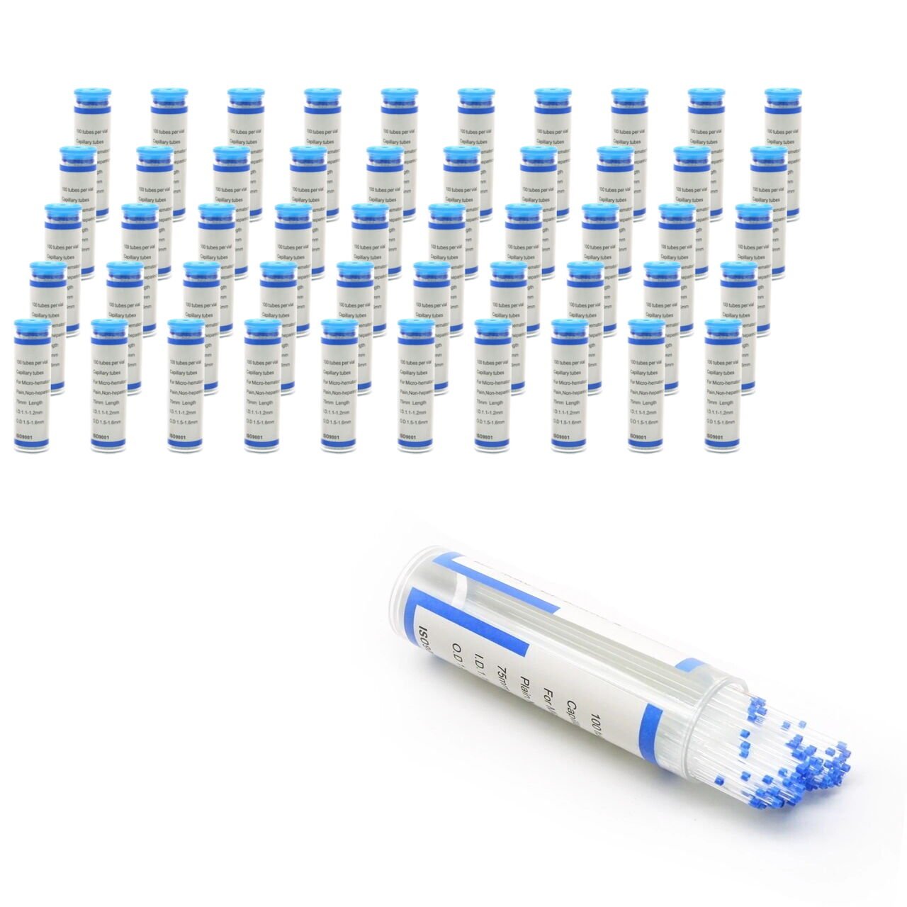 Mikrohematokrit Tüp Mavi Heparinsiz - Kapiler Tüp 50 Paket Toptan