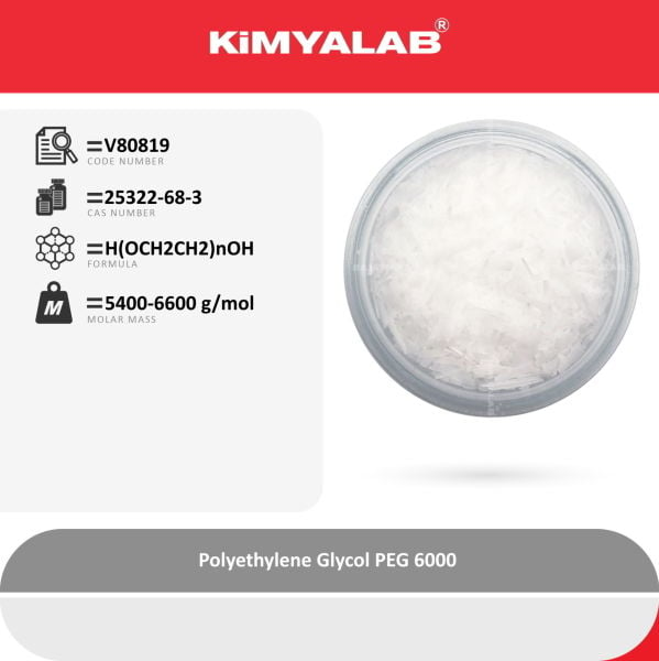 Kimyalab Polietilen Glikol 500g - Payet - Polietilen Glikol 6000 - Polyethylene Glycol PEG 6000