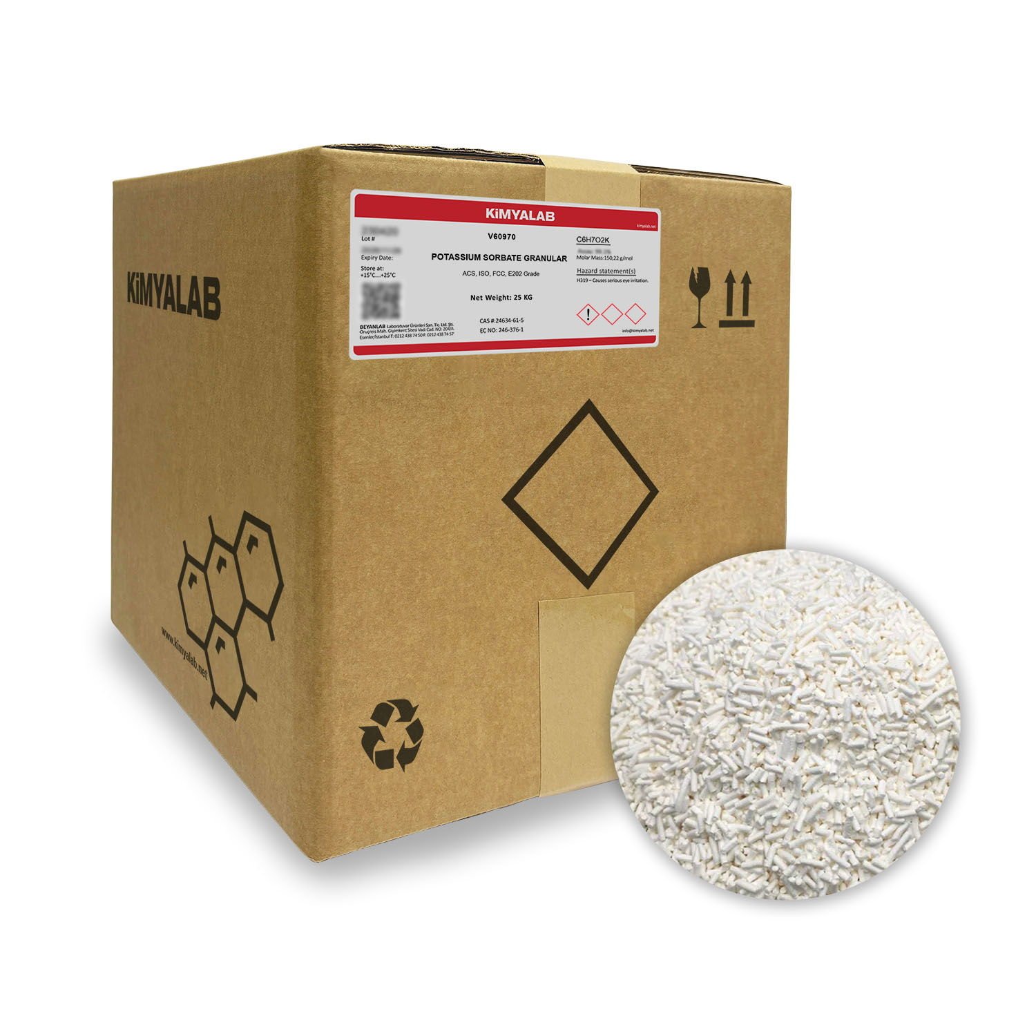 Kimyalab Potasyum Sorbat Granül - Potassium Sorbate Granular 25 Kg-Koli Toptan