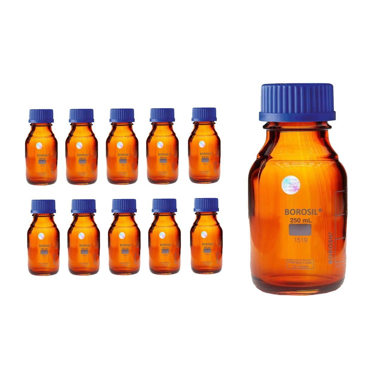 Borosil Cam Amber Şişe 250 ml - Vida Kapaklı Boş Cam Şişe - 10 Adet Toptan