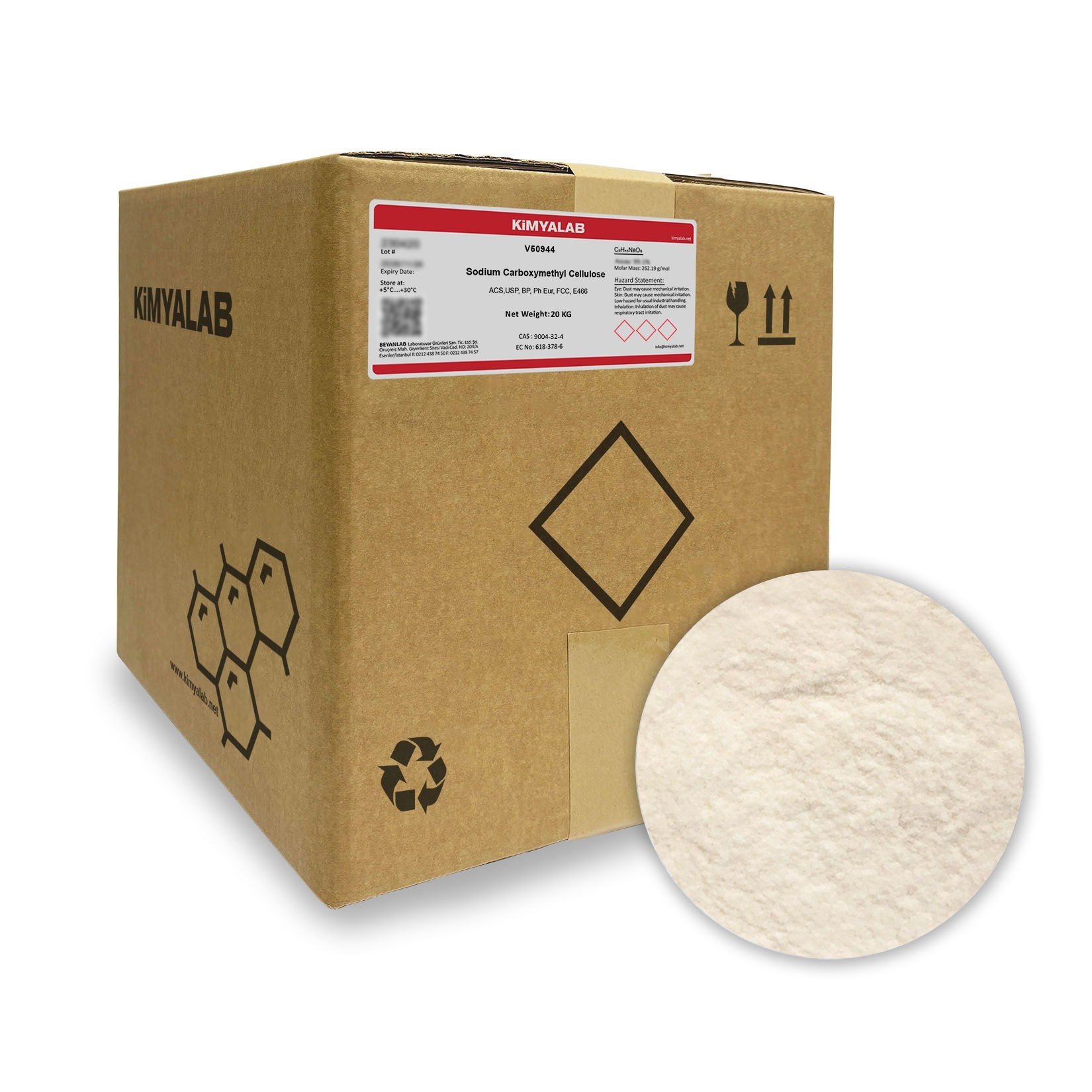 Kimyalab Sodyum Karboksimetil Selüloz - Sodium Carboxymethyl Cellulose(CMC) 20 Kg-Koli Toptan