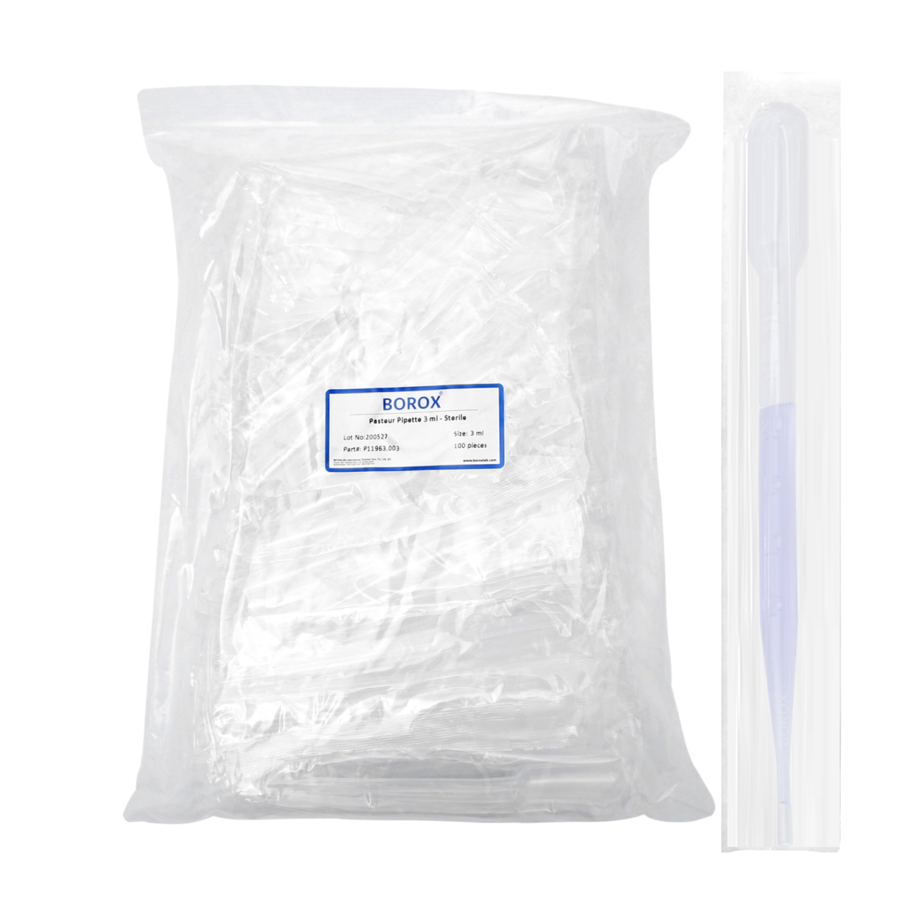 Borox Steril Pastör Pipeti - Plastik Damlalık 0.5-3 ml 100lü