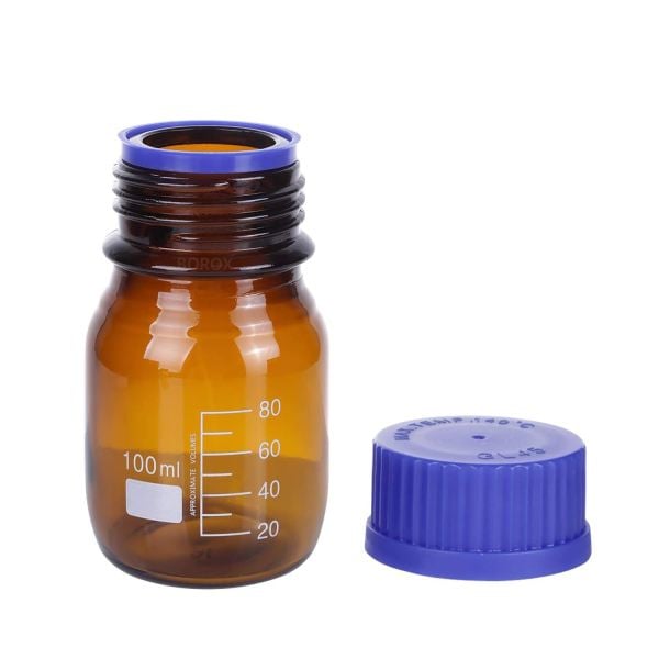 Borox Amber Cam Şişe 100 ml - Vida Kapaklı Boş Numune Şişesi - Otoklav Şişe - 10 Adet Toptan