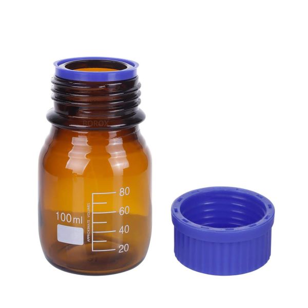Borox Amber Cam Şişe 100 ml - Vida Kapaklı Boş Numune Şişesi - Otoklav Şişe - 10 Adet Toptan