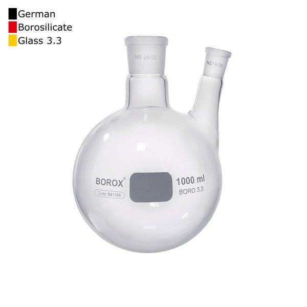 Borox Cam Balon 1000ml - Dibi Yuvarlak Şilifli - İki Boyunlu