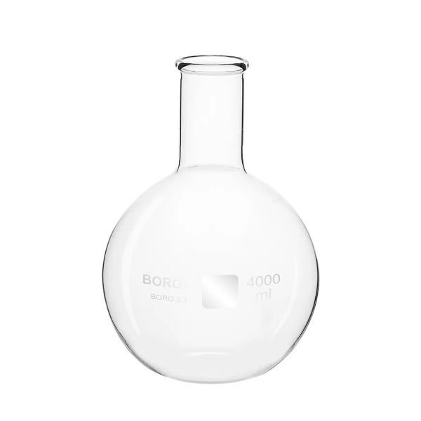 Borox Cam Balon 4000 ml - Dibi Düz - Şilifsiz Deney Balonu