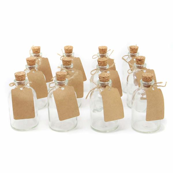 Borox Mantar Tıpalı Cam Şişe - Süs Hediyelik Mini Şişe 25 ml - Tıpalı Küçük Şişe 100 Adet/Paket