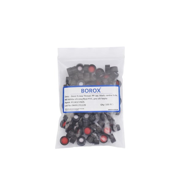 Borox Siyah Vial Kapağı N9 - PTFE Septa - Silikon - Yarıklı 100lü