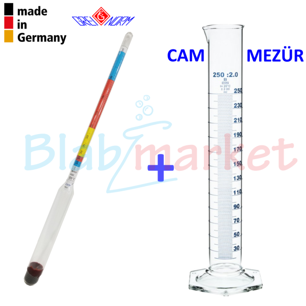 Greinorm Alkolmetre Renkli - Alkol Ölçer + 250ml Cam Mezür