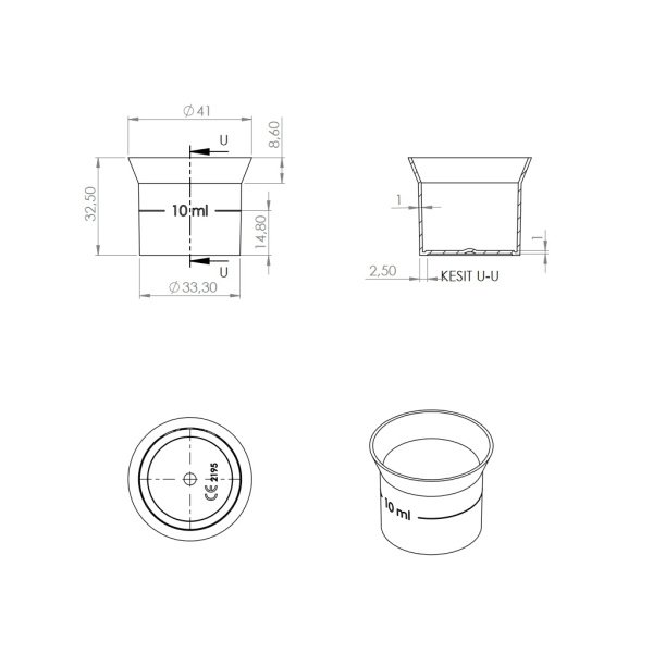 Şurup Kadehi 10 ml - G28628 Şişeye Uyumlu 28/20 Şurup Ölçeği - 1 Adet/Paket