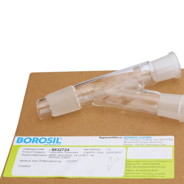 Borosil Cam Adaptör 2 Boyunlu - 45° Yukarı Açılı 24/29-29/32
