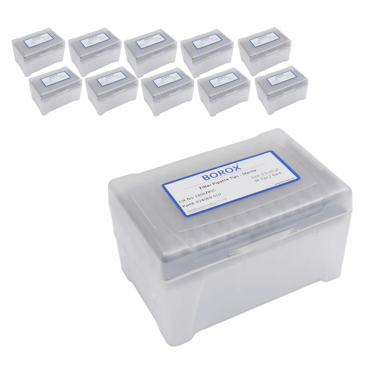 Borox Filtreli Pipet Ucu Steril 10 µl - Uzun Şeffaf - 10 Paket Toptan