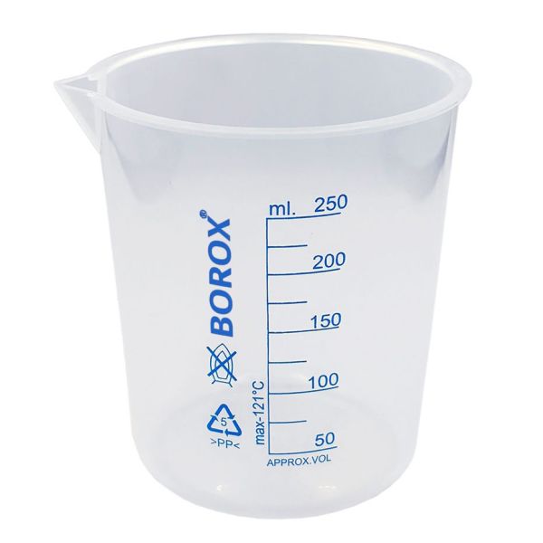 Borox Plastik Beher 250 ml - Ölçü Kabı - Mavi Skala - 12 Adet/Toptan