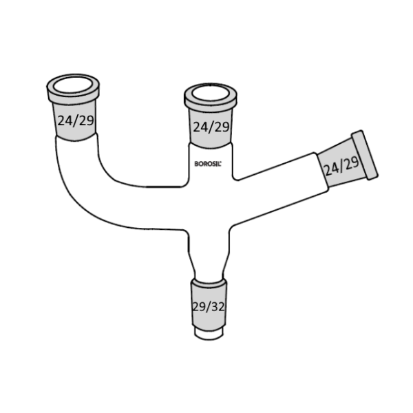 Borosil Cam Adaptör 3 Boyunlu - Açılı ve Paralel 24/29-29/32