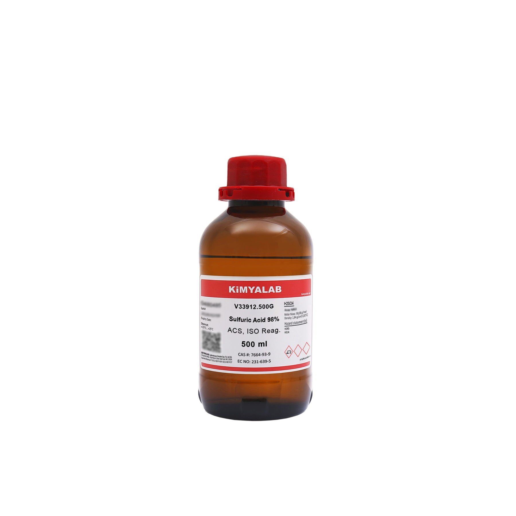 Kimyalab Sülfürik Asit %98 500ml Cam - Sulfuric Acid Extra Pure H2SO4 - Sülfirik Asit