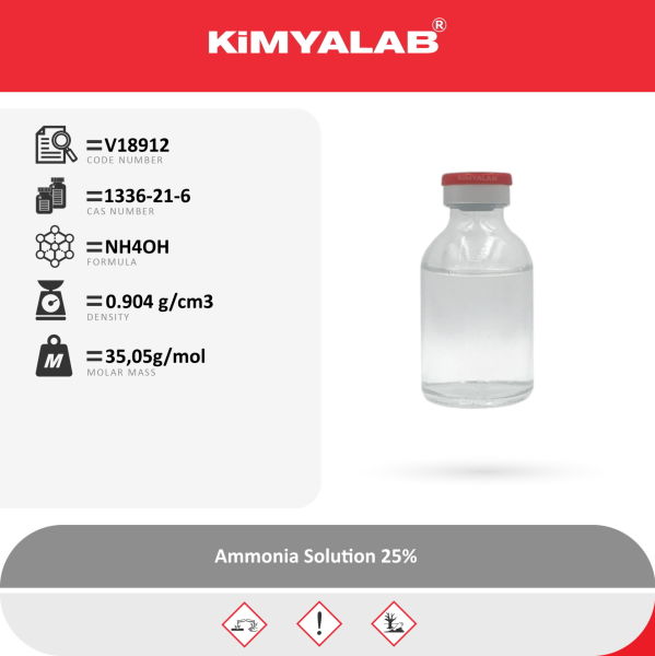 Kimyalab Amonyak 500 ml - Amonyum Hidroksit - Ammonia Solution 25%