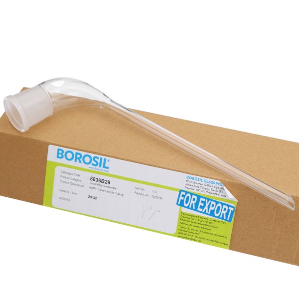 Borosil Cam Dağıtım Adaptörü - Uzun - Kıvrık - 29/32 Şilifli