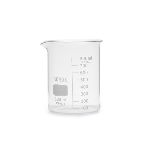 Borox Cam Beher 800 ml - Kısa Form Isıya Dayanıklı Beaker
