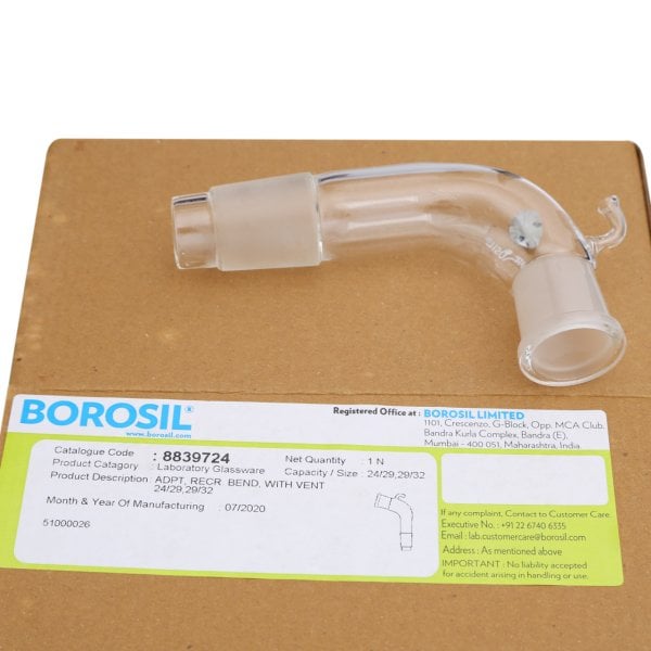 Borosil Dağıtım Adaptörü Havalandırmalı - 24/29-29/32 Kıvrık