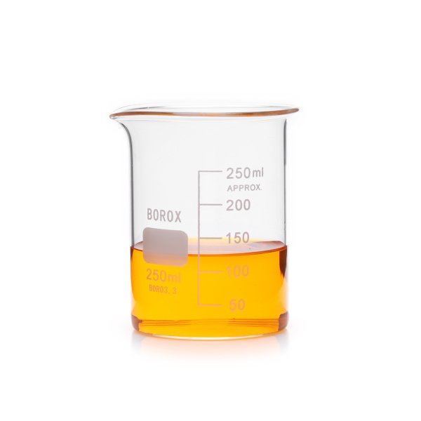 Borox Cam Beher 250 ml - Kısa Form Isıya Dayanıklı Beaker
