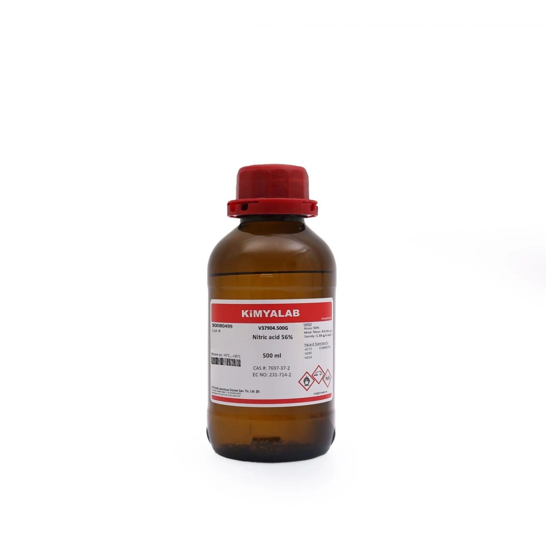 Kimyalab Nitrik Asit 56% 500mL Cam Şişe - Nitric acid HNO3