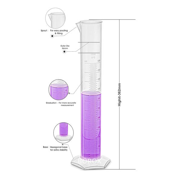 Borox Plastik Mezür 500 ml - Uzun form Kabartma Skala