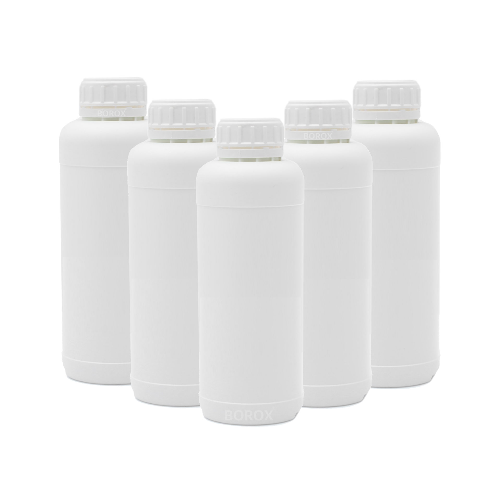 Borox Plastik Yuvarlak Şişe 1000 ml - Beyaz Kapaklı 5 Adet
