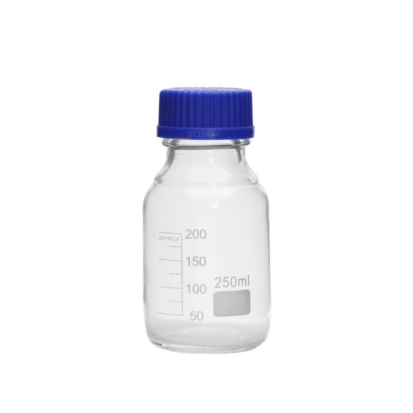 Borox Cam Şişe 250 ml - Vida Kapaklı Boş Numune Şişesi - Otoklav Şişe