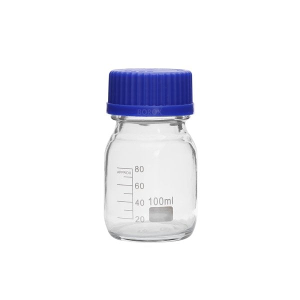 Borox Cam Şişe 100 ml - Vida Kapaklı Boş Numune Şişesi - Otoklav Şişe