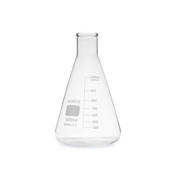 Borox Cam Erlen 1000ml - Dereceli Erlenmeyer Flask Dar Boyun