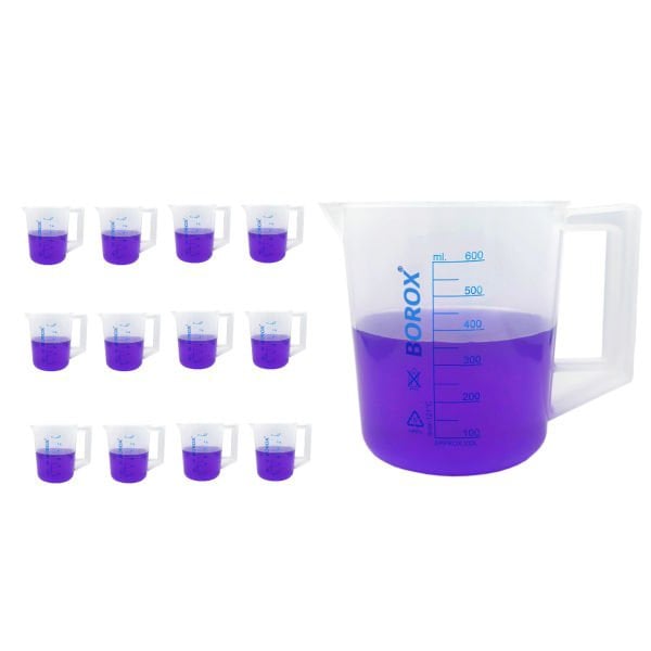 Borox Kulplu Plastik Beher 600 ml - Ölçü Kabı - Mavi Skala - 12 Adet Toptan