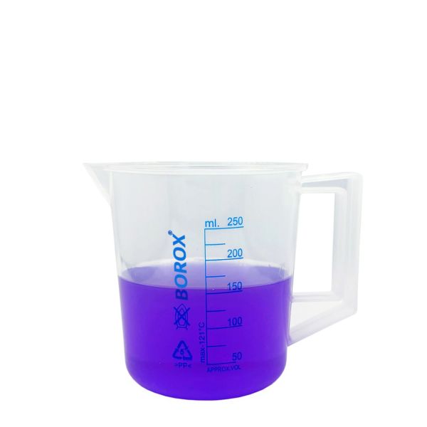 Borox Kulplu Plastik Beher 250 ml - Ölçü Kabı - Mavi Skala - 12 Adet Toptan