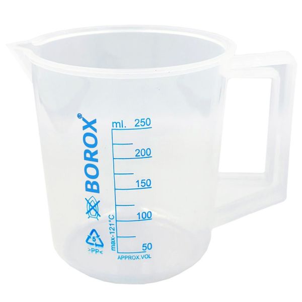 Borox Kulplu Plastik Beher 250 ml - Ölçü Kabı - Mavi Skala - 12 Adet Toptan