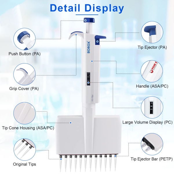 Borox Otomatik Pipet 12 Kanallı 50-300 µl Dijital Mikropipet