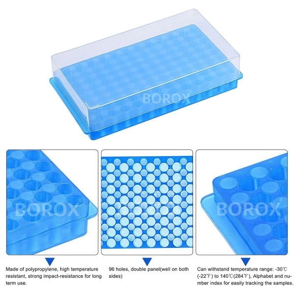 PCR Tüp Standı 0.2-0.5-1.5-2 ml İçin 96 Delikli Çift Taraflı - Kapaklı - Eppendorf Tüp Standı