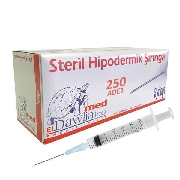 Enjektör Steril 3cc - Şırınga 3ml - 3 Parça - 250 Adet/paket