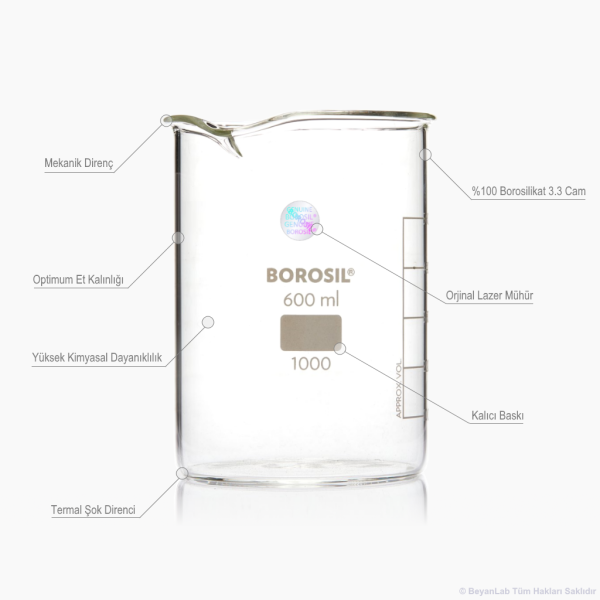 Borosil Cam Beher 100 ml - Kısa Form Isıya Dayanıklı Beaker
