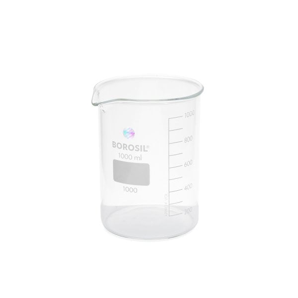 Borosil Cam Beher 1000 ml - Kısa Form Isıya Dayanıklı Beaker