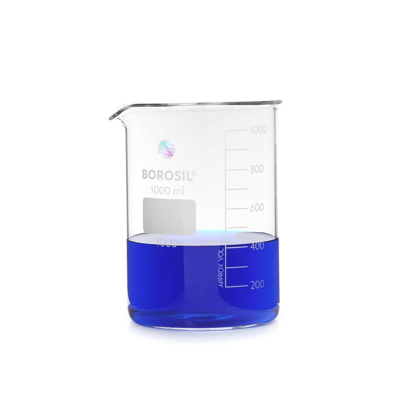Borosil Cam Beher 1000 ml - Kısa Form Isıya Dayanıklı Beaker