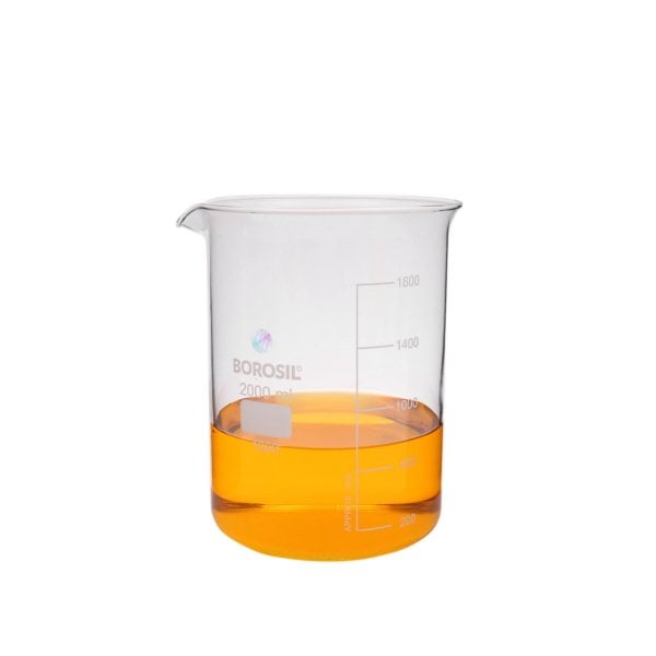 Borosil Cam Beher 2000 ml - Kısa Form Isıya Dayanıklı Beaker