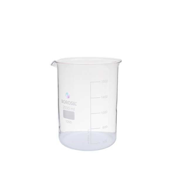 Borosil Cam Beher 2000 ml - Kısa Form Isıya Dayanıklı Beaker