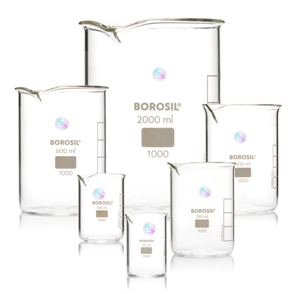 Borosil Cam Beher 2000 ml - Kısa Form Isıya Dayanıklı Beaker