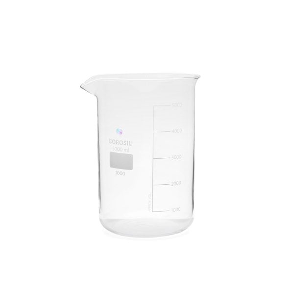 Borosil Cam Beher 5000 ml - Kısa Form Isıya Dayanıklı Beaker